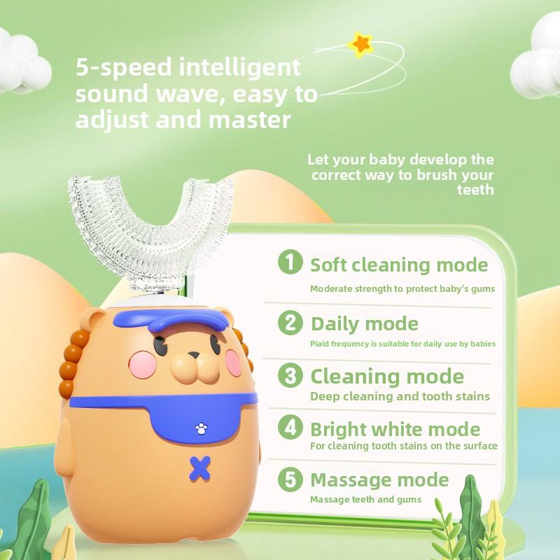 

Детская электрическая зубная щетка Мультяшный маленький львенок Милая Мягкая щетина Электрическая детская зубная щетка 6-12 years old жёлтый