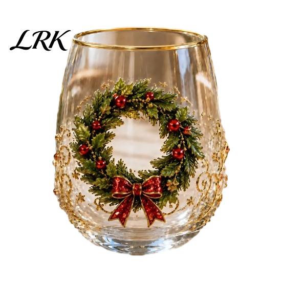 Bicchiere Decorativo Invernale 330ML Tazza d'Acqua Natalizia, Motivo Ghirlanda/Babbo Natale/Alce/Calze/Pupazzo di Neve Bicchiere Decorativo Festivo con Tema Vino, Caffè,