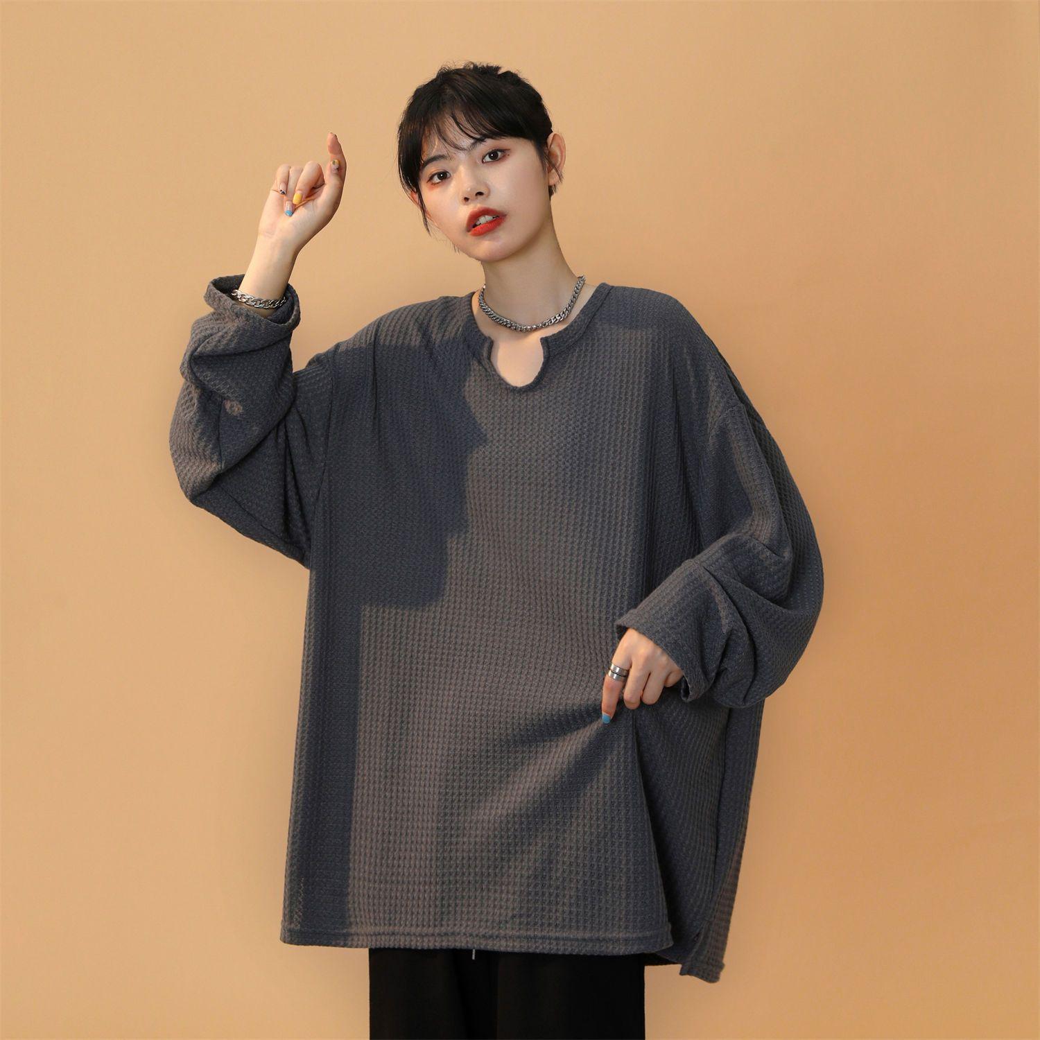 

Женский вязаный свитер большого размера, свободный, с длинным рукавом, повседневный топ, худи оверсайз, весенне-осенний пуловер, худи, футболка, толстовки XXXXL серый