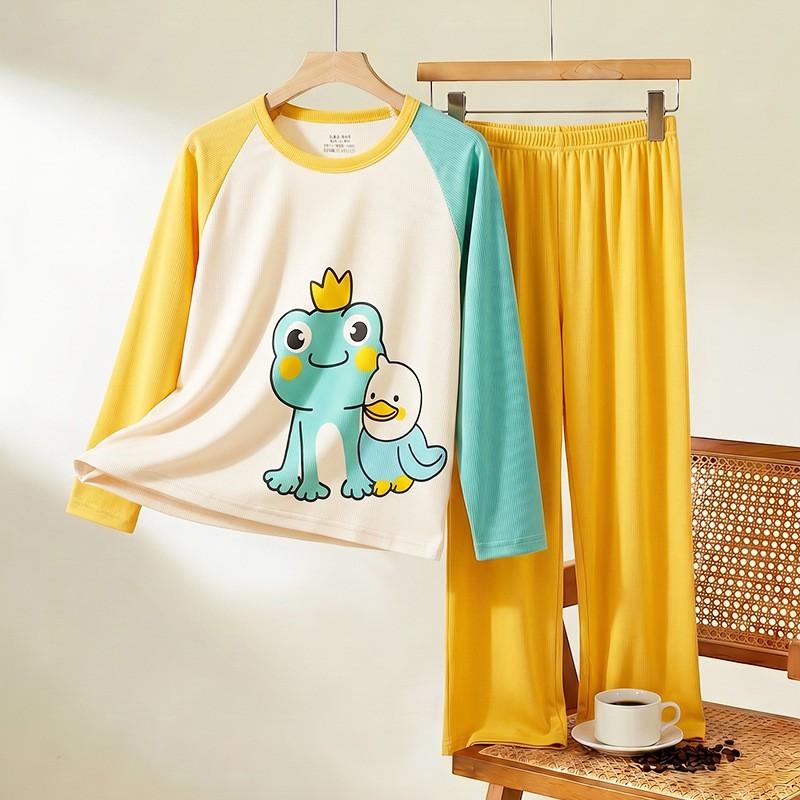 Kids Cotton Pajama Set Long Sleeve Round Neck Cartoon Sleepwear Boys Girls Toddlers