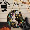 Retro Totems Glass Decoration Stained Style Black Cat And Magic Coffee Cup Hanging Ornament for Window Wall Artistic Art Decor, Acrylic