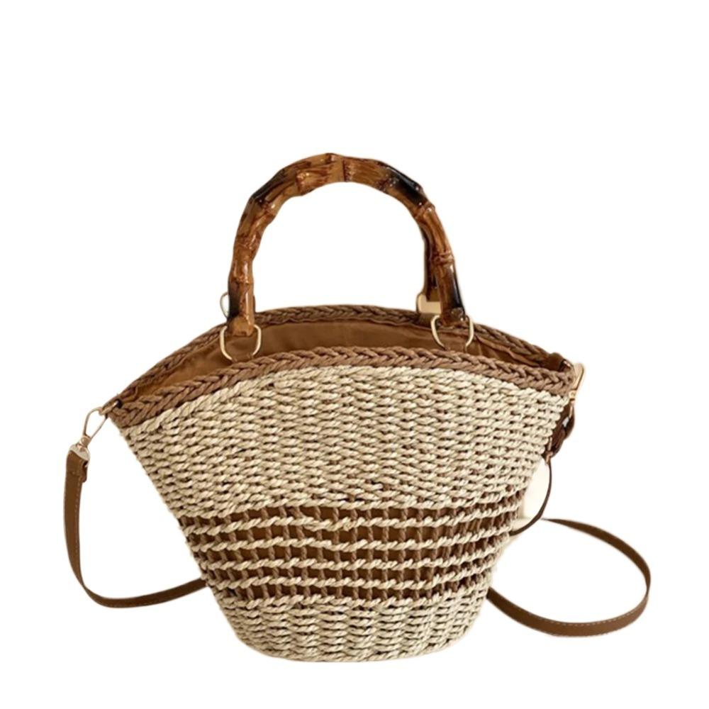 

Casual Beach Tote Bag Large Capacity Woman Handbag Simple Bucket Shoulder Bag Vacation бежевый