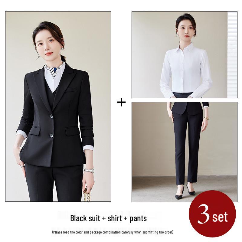Professional Women's Autumn Suit Set - Formal Workwear for Hotel Front Desk Manager with Long-Sleeved Jacket and Pants