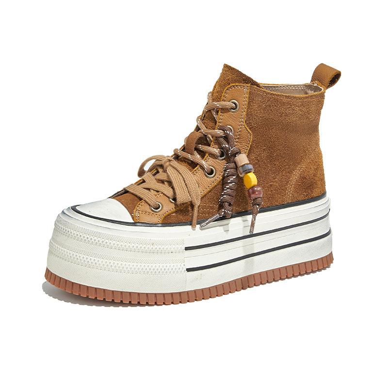 The first layer of cowhide high-top little white shoes women's 2025 autumn new versatile shoes women's heightening board shoes thick-soled polis