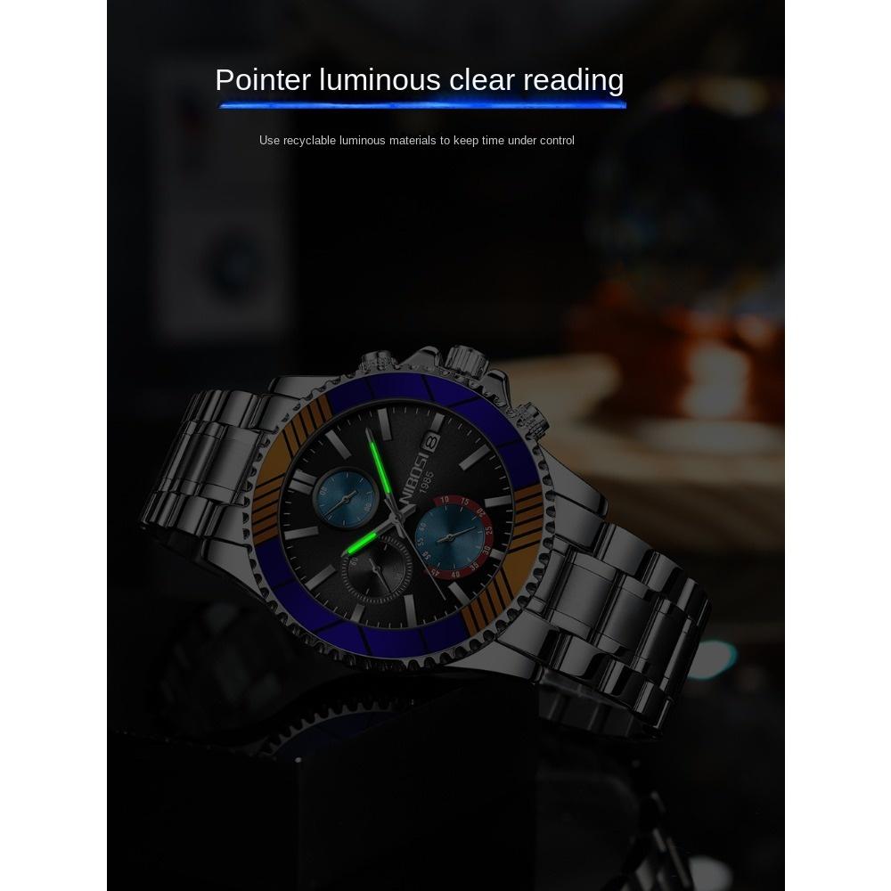 NIBOSI Klassische Herrenuhr, im Dunkeln leuchtend, wasserdicht, multifunktional, Chronograph, Sport-Quarzuhr