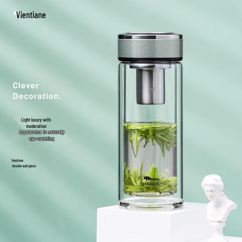 WANXIANG Double-Layer Heat-Resistant Glass Mug with Infuser