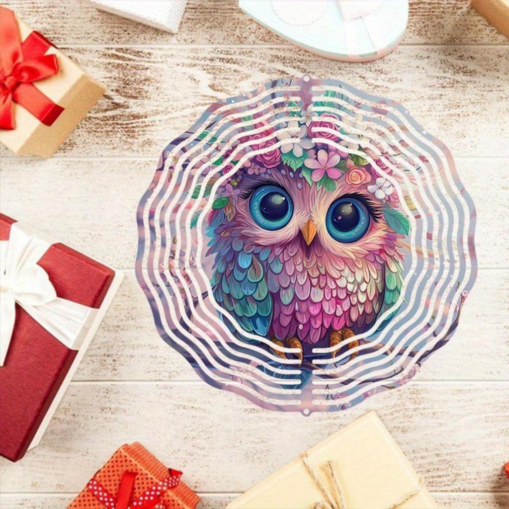Metal Owl Wind Chime Outdoor Hanging Decor 2D Kinetic Floral Design for Garden Patio Christmas Thanksgiving Gift No Electricity Needed