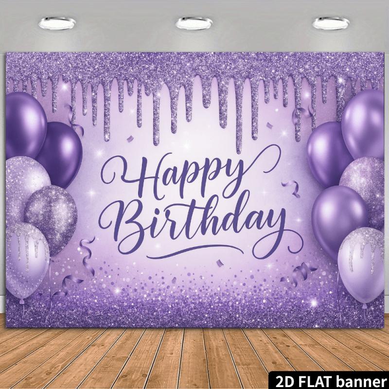 One 2D Flat Purple Glitter Background Cloth for Birthday Celebration Suitable for Birthday Parties and Themed Events.