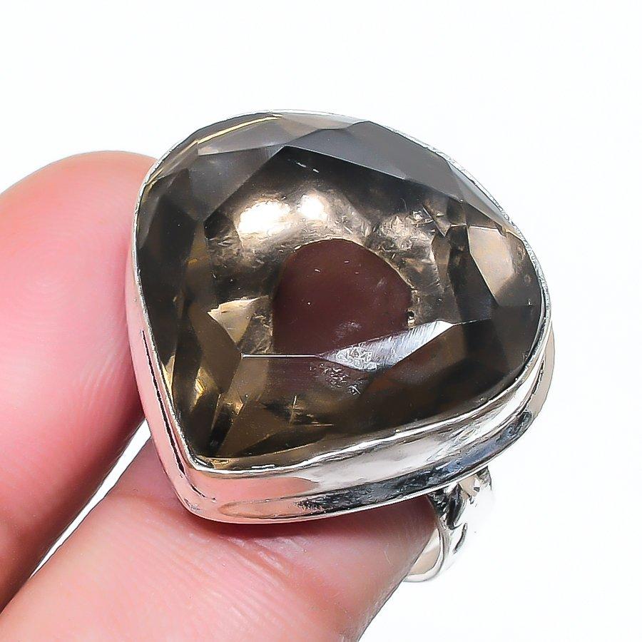Natural Smoky Topaz Gemstone 925 Sterling Silver Jewelry Ring Size 6 AR-17234