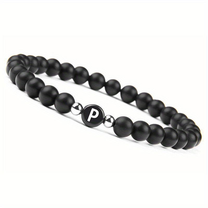 Initial Bracelet for Men and Woman Black Onyx 6mm Beads Bracelet with Letter Relationship Jewelry for Couples Alphabet bracelet