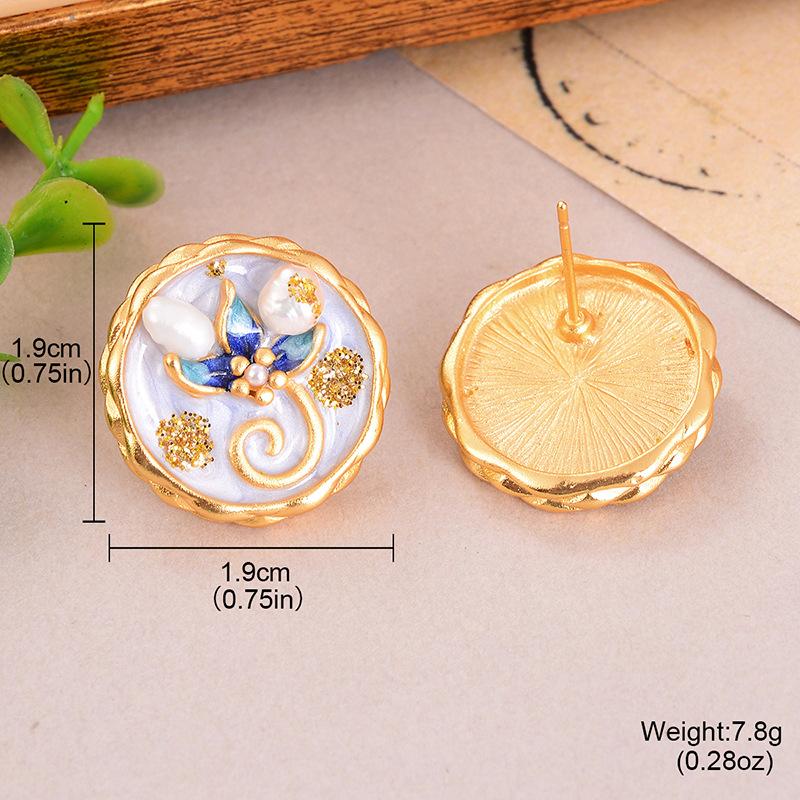 Medieval Style Oil Painting Series Earrings Baroque Pearl High-end Goods New Chinese Style Earrings Versatile Temperament New Women