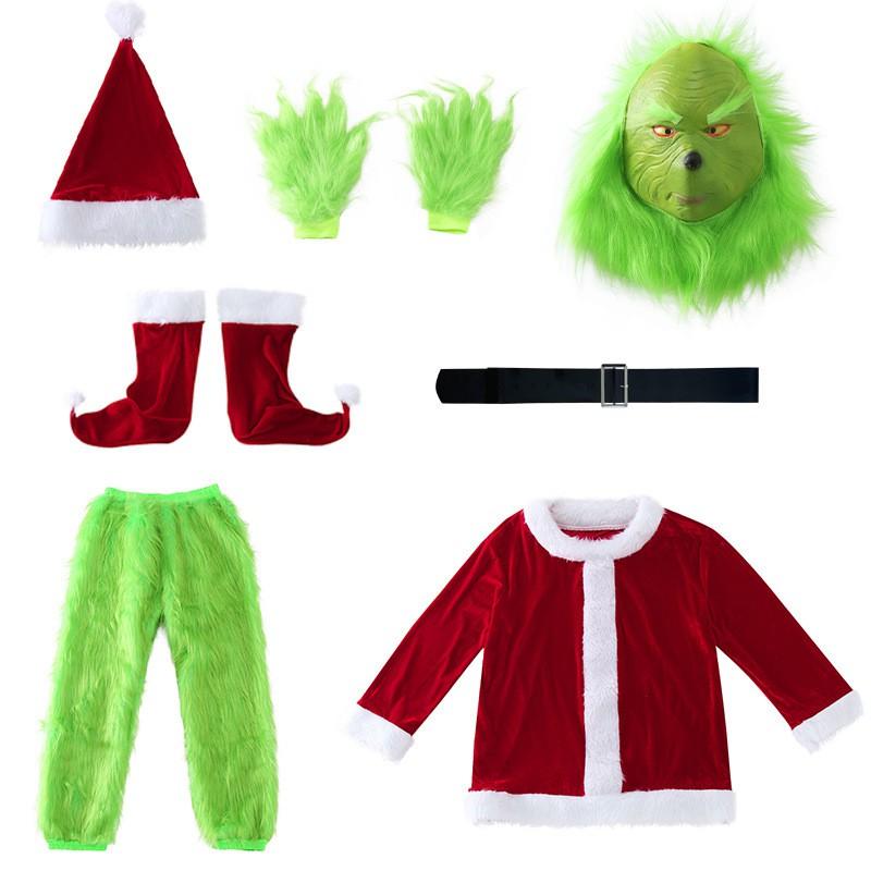 Grinch Costume Cosplay Outfit Green Furry Monster Christmas Party Stage