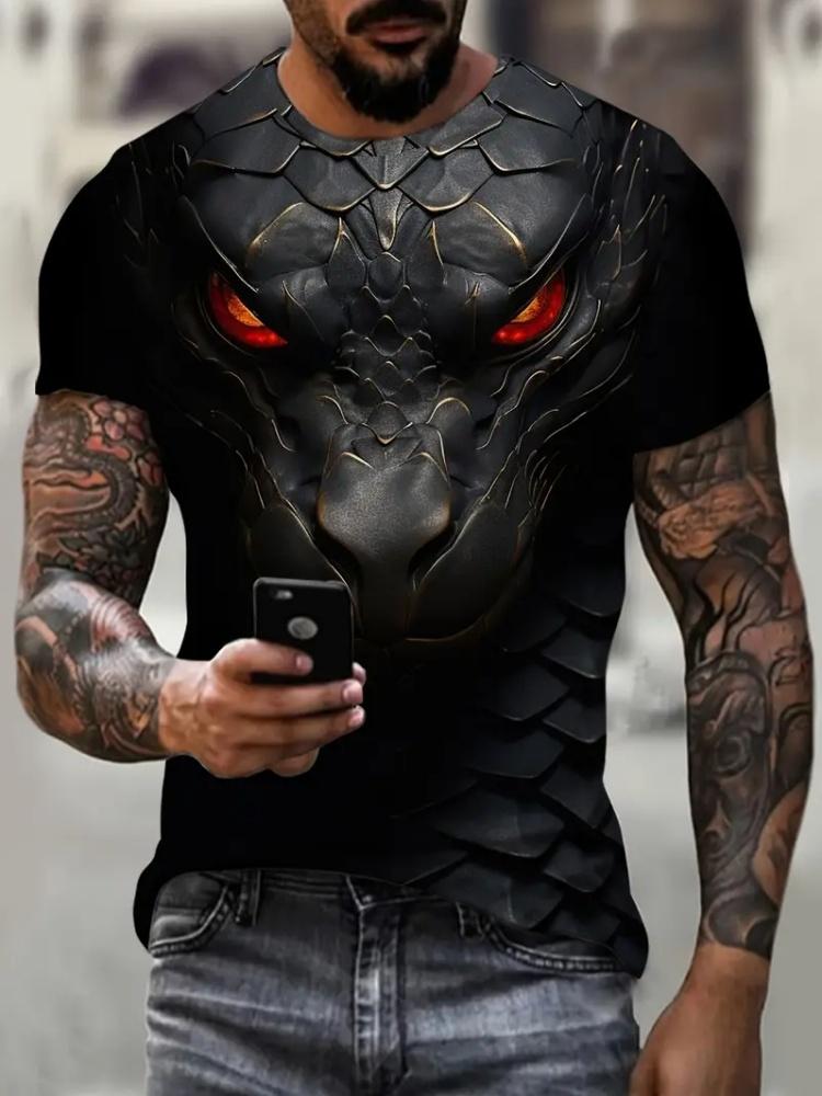 Men's 3D Dragon Print T-Shirt Summer Street Casual Crew Neck Short Sleeve Clothes Tee Tops Fashion Harajuku Oversized T-Shirt