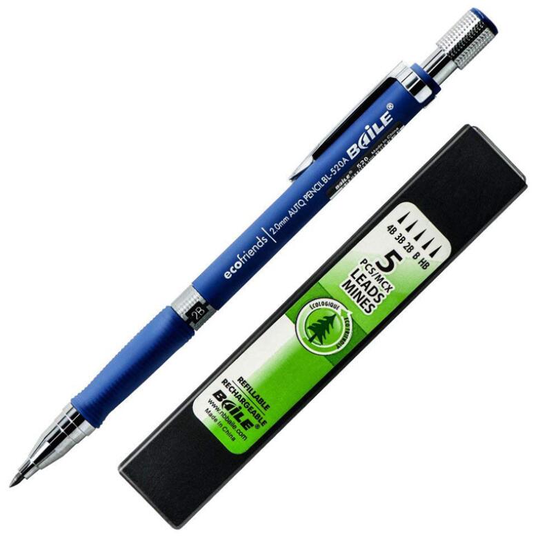 1 Set of Mechanical Pencil 2mm 2B Lead Core Automatic Mechanical Drawing Pencil 5 Refills Writing Mechanical Pencil Set