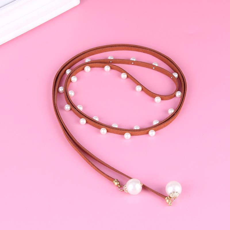 Новый Корейский Стиль Корейский Бархатный Пояс-Шнурок Бант Подвеска с Имитацией Жемчуга Пояс верблюд