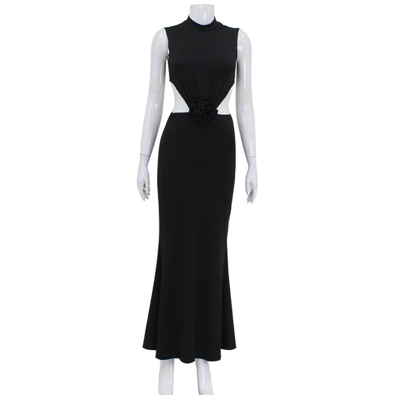 Pure Desire for Summer Chic Chic Chic Waist Half High Neck Floral Embellished Dress