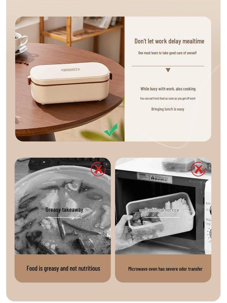 Electric Heated Insulated Lunch Box for Office Workers – Steams Hot Rice and Dishes, Plug-in.