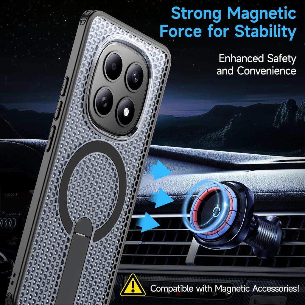 For Xiaomi Redmi Note 15 5G (Global) / Poco M8 5G Magnetic Case Kickstand Grid Texture TPU PC Phone Back Cover