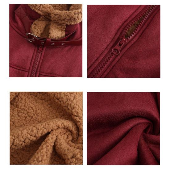 Men Coat Lapel Long Sleeve Solid Color Velvet Lining Jacket with Multi Pockets Design Zipper Closure Casual Outerwear