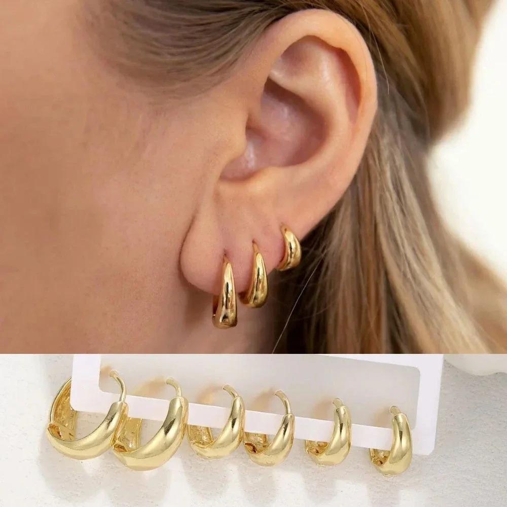 6Pcs New Minimalist Copper Metal Hoop Earrings for Women Simple Circle Men's Small Earrings Punk Unisex Rock Piercing Jewelry