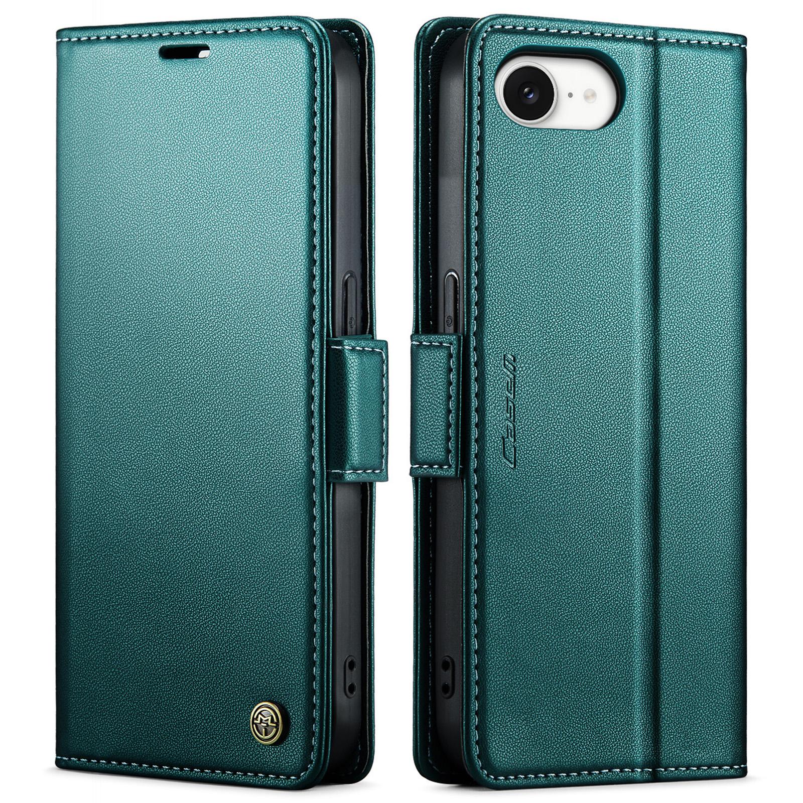 

For iPhone 16e Leather Case CASEME 023 RFID Blocking 3 Card Slot Mobile Cover Green