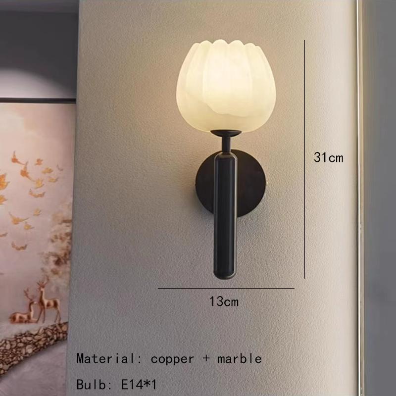 Natural marble LED wall lamp flower shaped brass E14 bulb Nordic luxury living room staircase wall lamp bedroom lighting fixture
