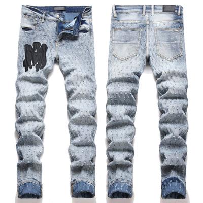 Denim Street Youth Trendy Jeans Embroidered Hole Stretch Small Leg Men's Jeans