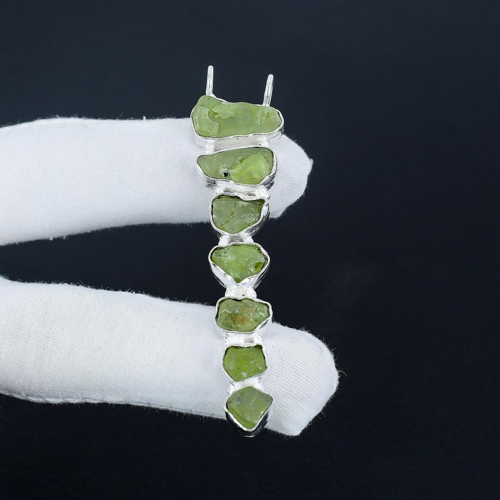 Natural Prehnite Raw Gemstone Silver Pendant In 925 Sterling Silver - Handmade Design, Everyday Wear Jewelry Party Wear Gift