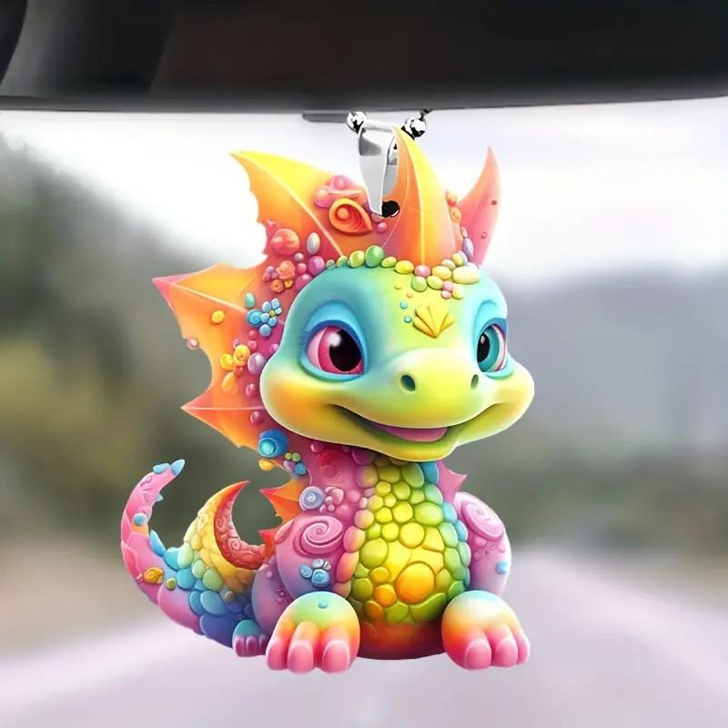 

Blue Playful Fire Dinosaur Acrylic Interior Car Accessory For Mirror And Keys 1