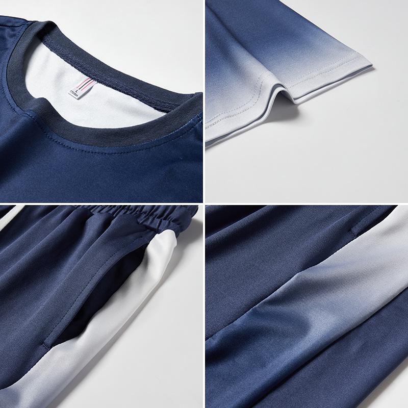 Men's Gradient Round Neck Short Sleeve T-shirt and Summer Shorts Casual Set.