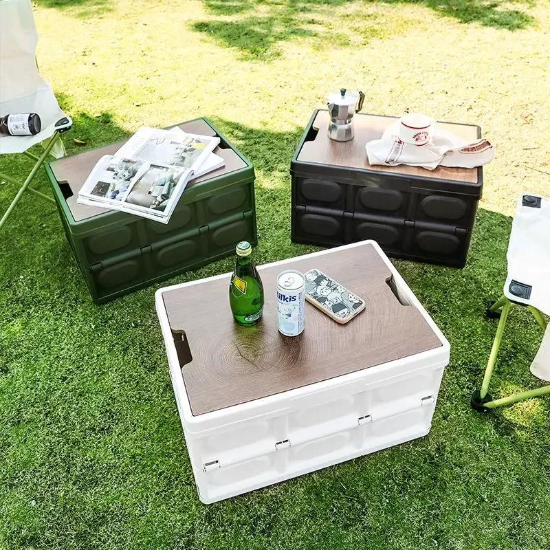 1 Outdoor Camping Folding Storage Box with Lid, Large-capacity Snack Storage Box, Optional Plastic Lid or Wooden Lid