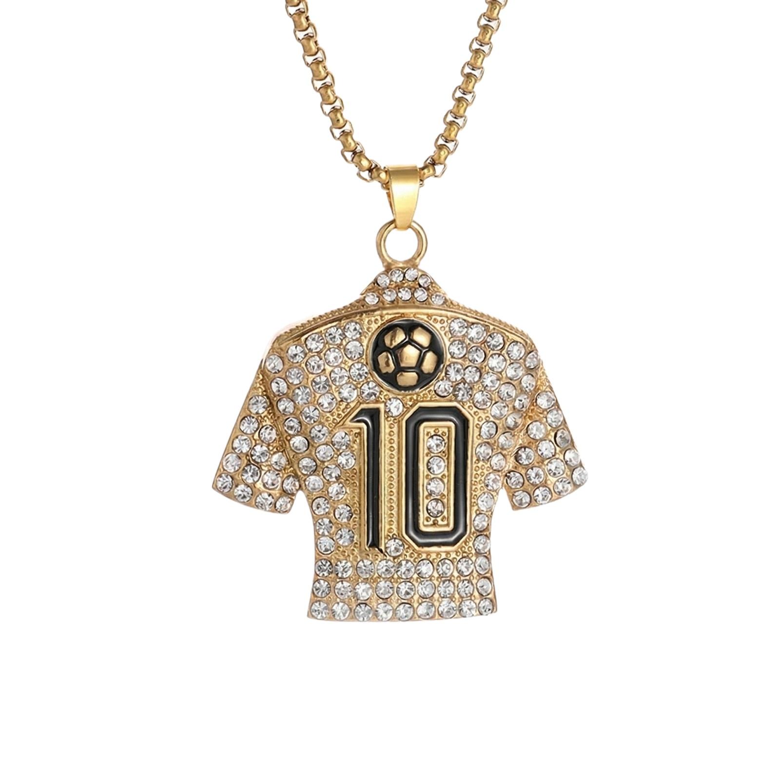 

Stainless Steel Gold-Plated Necklace With Full Rhinestone Embellishment — Football Pendant With Epoxy Finish One Size золотой