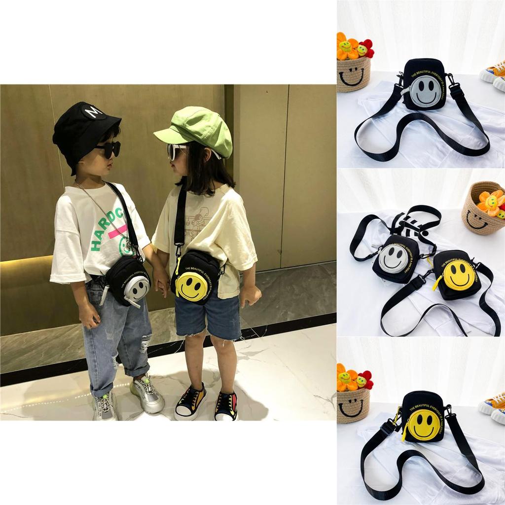 Fashionable Kids Smiley Face Crossbody Bag Chic Durable Canvas Small Backpack For Children