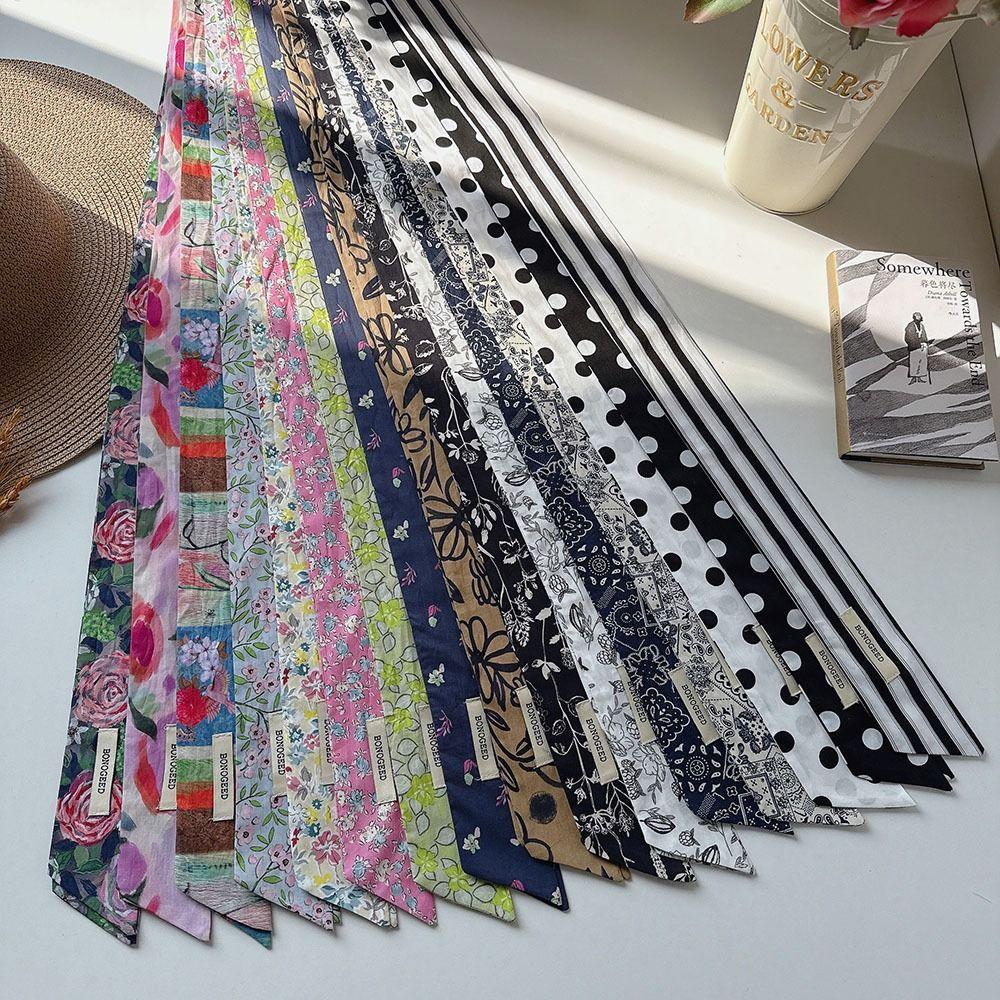 Flower Polka Dot Scarf Ribbon Narrow Long Scarves Sweet Floral Scarf  Outdoor