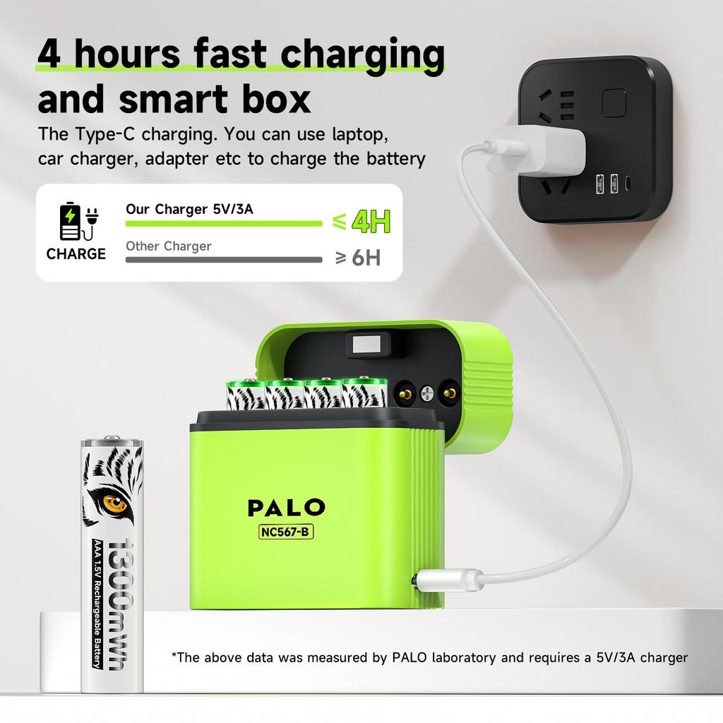 PALO 1.5V AAA 1300mWh Rechargeable Battery Lithium Aaa Batteries for Mouse Toy Remote Control Microphone +TYPE-C Fast Charger