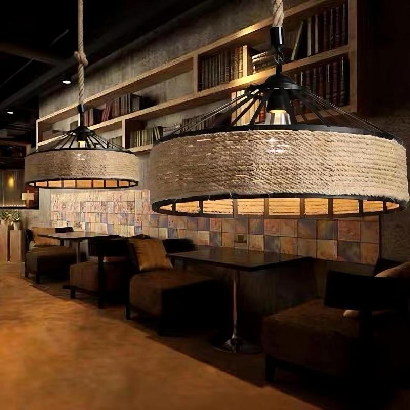 Rattan Pendant Light Vintage Boho Rattan Hanging Lamp Rope Lampshade for Dining Living Room Bedroom Hallway Kitchen Island