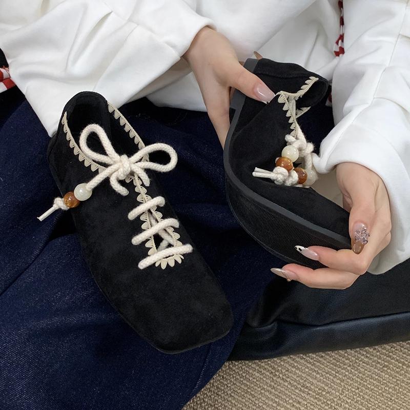 Fashion Square Toe Women Loafers Shoes Fashion Lace Up Ballet Flats Sport Shoes Casual Woman Sneakers 2025 Autumn Dress Chaussure Femme