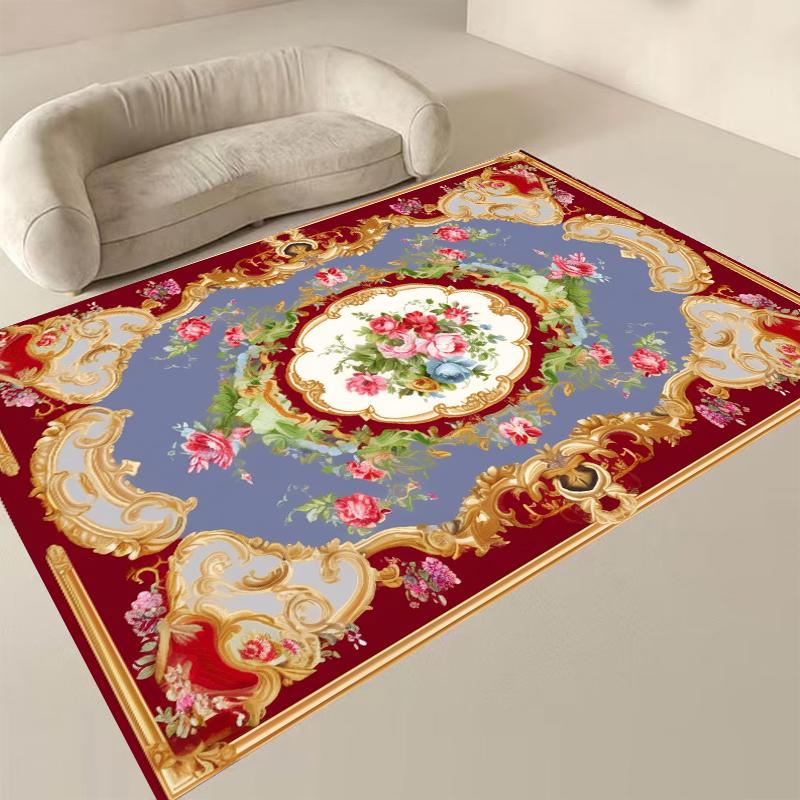 European Floral Carpets for Living Room Luxury Decoration 2x4m Big Size Area Rugs Home Bedroom Carpet Elastic Flannel Floor Mats