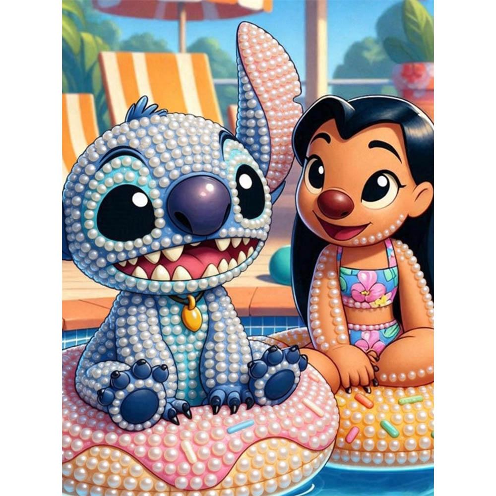 

Disney Pearl Painting Stitch and Lilo Pearl Pool Vacation Creative Art 5D Exquisite Landscape Sparkling Craft Home Wall Decoration DIY Handmade Gift 35x45cm