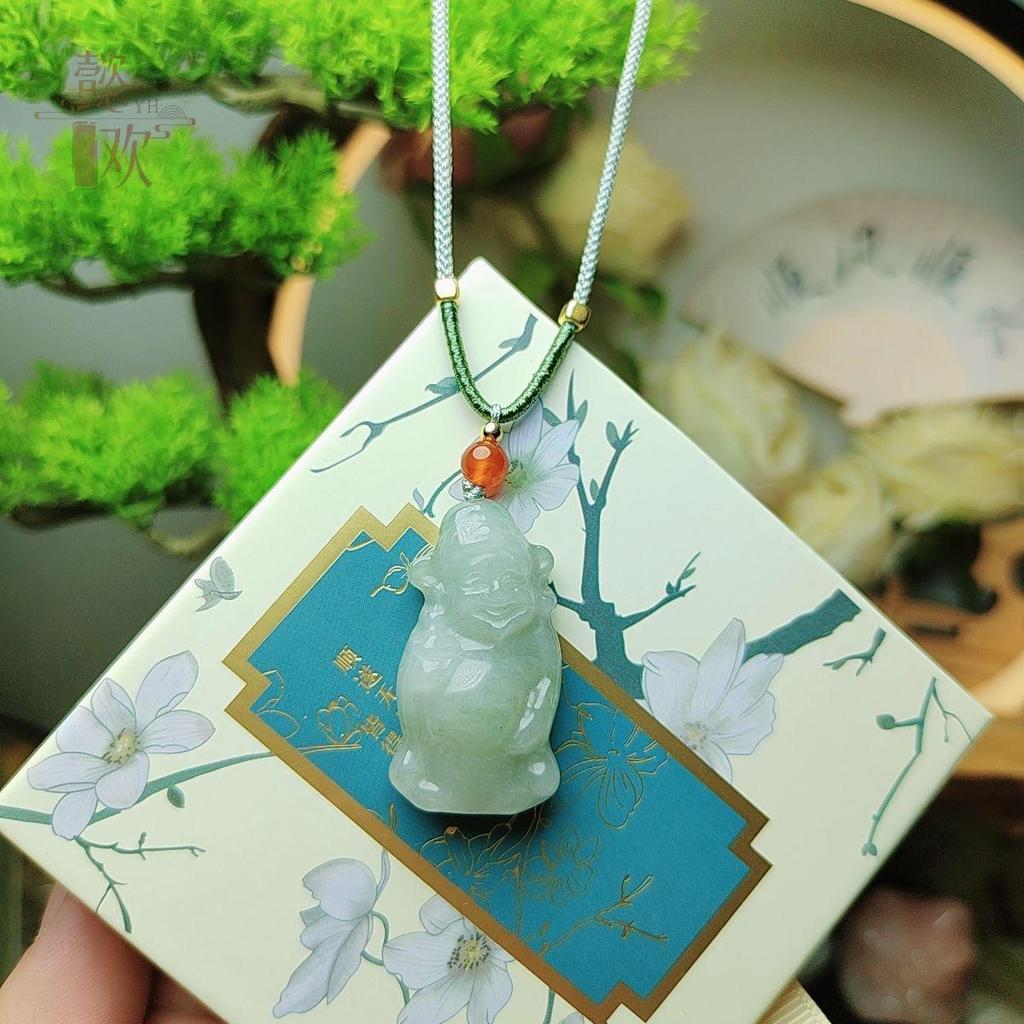 Xinjiang Golden Silk Jade God of Wealth Pendant with Tianshan Jade Accents