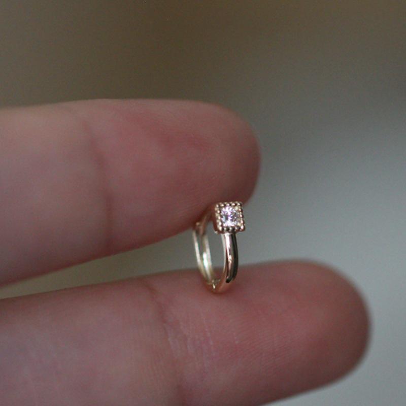 Xin Zhe Mei Gold-Plated S925 Sterling Silver Square Diamond Oval Mini Earrings Gold Pair