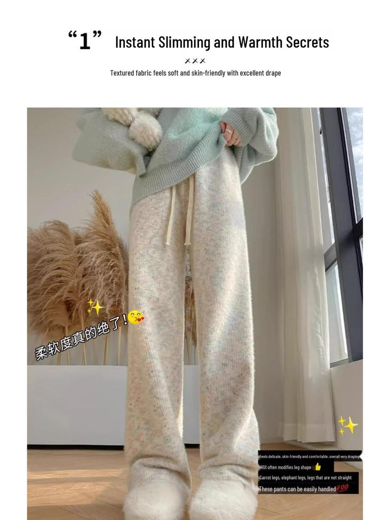 > "Petite High-Waisted Fleece-Lined Wide-Leg Pants for Autumn/Winter"