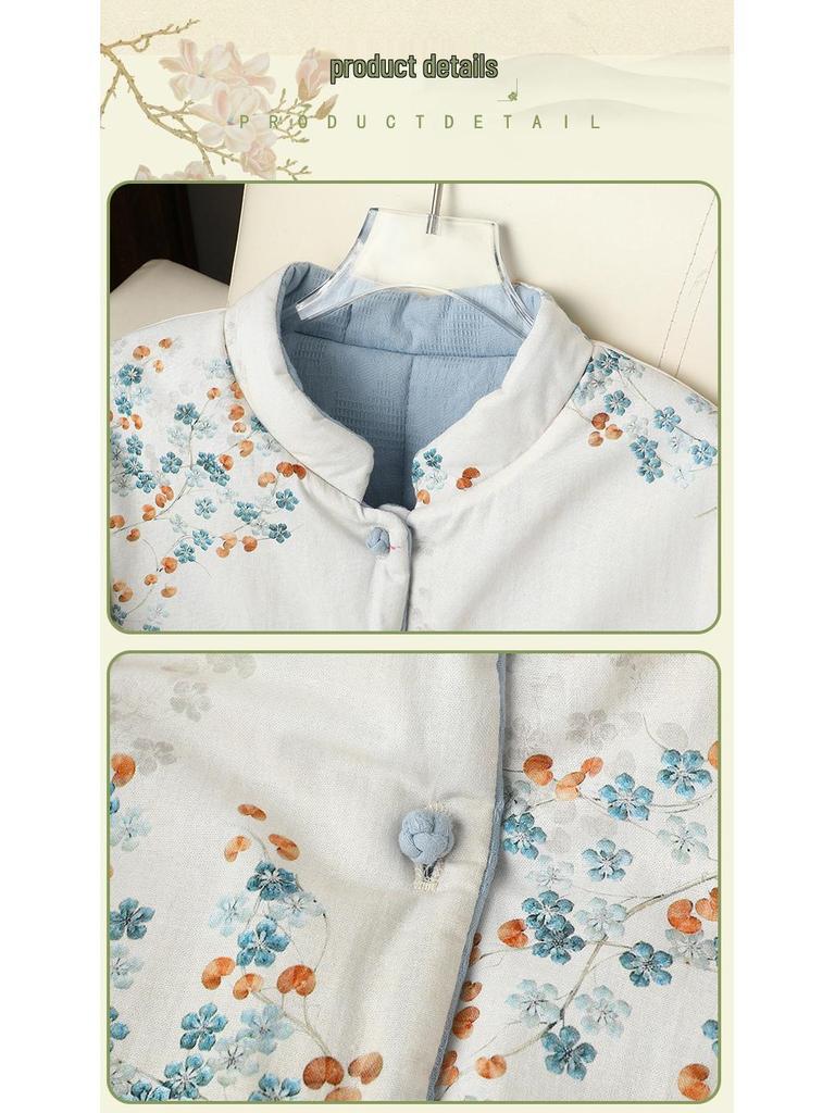 Chinesischer Baumwollmantel für Mama - Damen Langarm Wende-Oberbekleidung mit Froschknopf und Stehkragen für Herbst/Winter Wärme