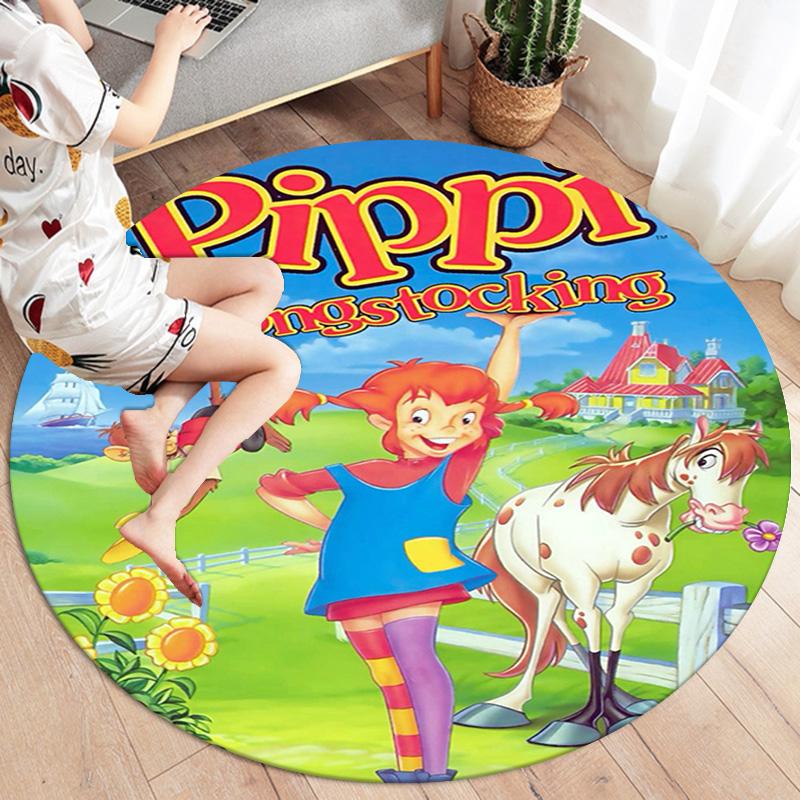 Pippi Longstocking Round Area Rug,Carpet Rug for Living Room Bedroom Sofa Playroom Decor,Non-slip Floor Mat