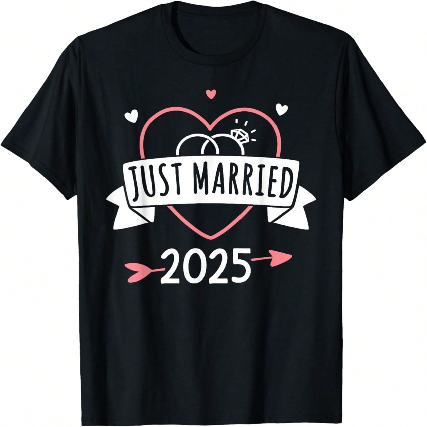 Just Married 2025 With Heart For Wedding And Honeymoon T-Shirt S