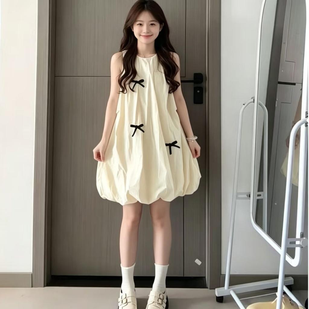 Small Sweet Sleeveless Bow First Love Bud Fairy Dress Summer Loose and Skinny Short Skirt