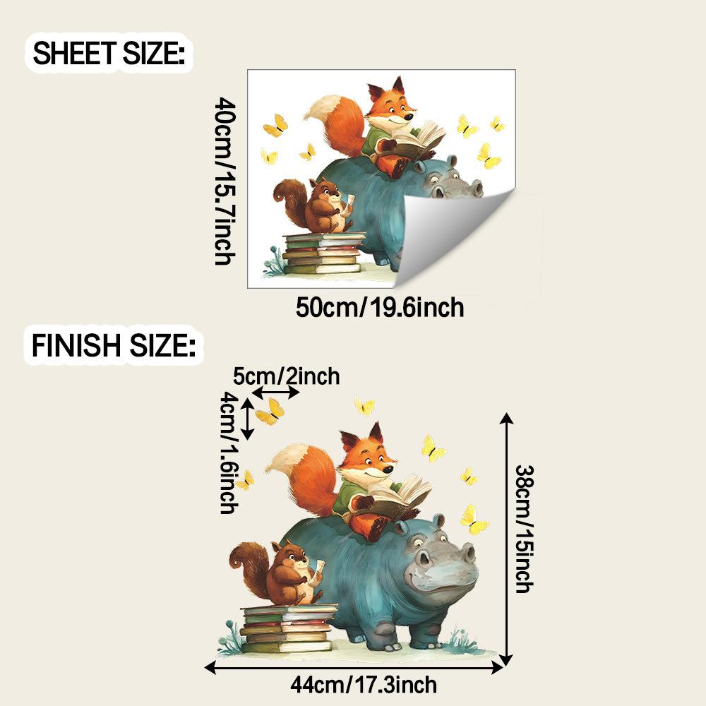 

Милое животное читает, украшение и благоустройство детской комнаты дома, наклейки на стену