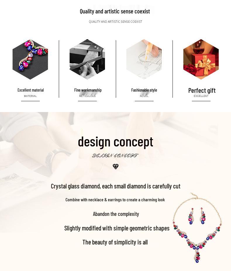 Luxury European & American Teardrop Gemstone Jewelry Set: Necklace and Earrings for Evening Banquets