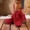 Women Plus Size Red Suede Loafers Spring European American Style Lace Up Casual Rocker Shoes