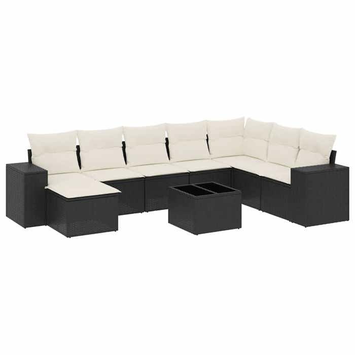 VidaXL Salon de Jardin avec Coussins 9 pcs, Canapés de Terrasse, Ensemble de Meubles de Patio, Mobilier d'Extérieur, Noir 3255303